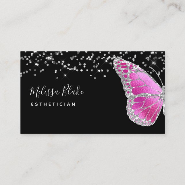 tarjeta de negocios de mariposa rosa neón (Anverso)