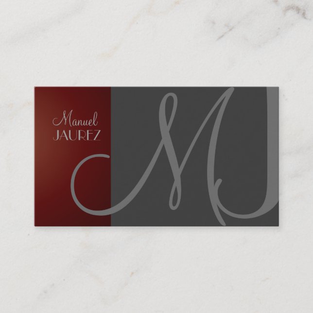TARJETA DE NEGOCIOS DE MONOGRAM EN RETRO/GRAY/MARO (Anverso)