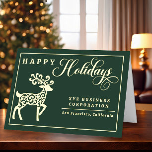Tarjeta de negocios de Navidad elegante reno con f