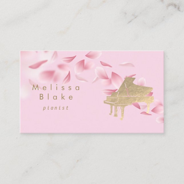 tarjeta de negocios de pétalos rosados pianistas (Anverso)