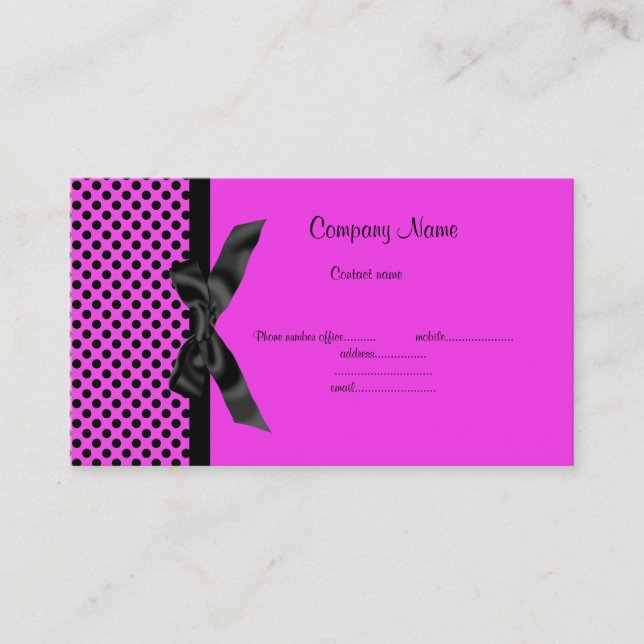 TARJETA DE NEGOCIOS DE PINK POLKA DOT BOW (Anverso)