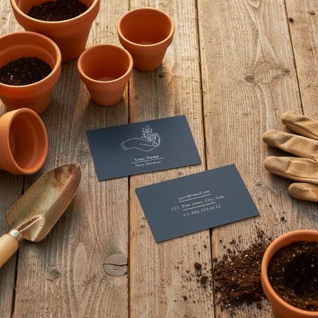 Tarjeta de negocios de plantas azules para jardine (Home gardener blue plant business card.)