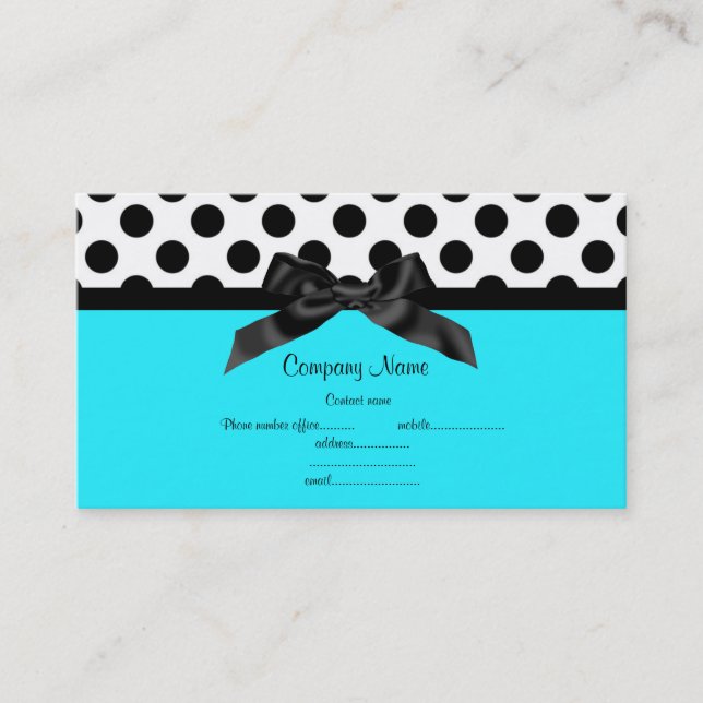 TARJETA DE NEGOCIOS DE PUNTO DE AQUA WHITE POLKA (Anverso)