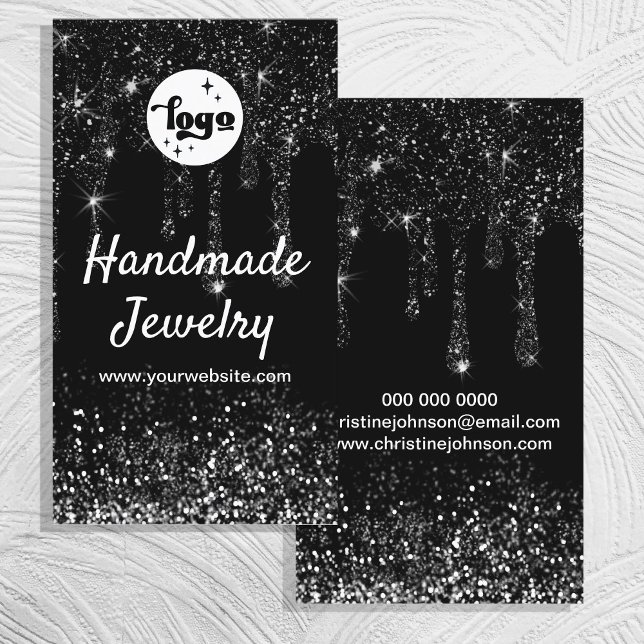 tarjeta de negocios de purpurina de goteo negro (Subido por el creador)