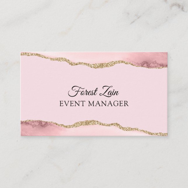 Tarjeta de negocios de purpurina rosa de ágate (Anverso)