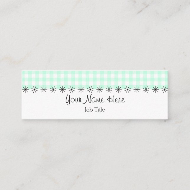 Tarjeta de negocios de stripe Aqua Gingham Skinny (Anverso)