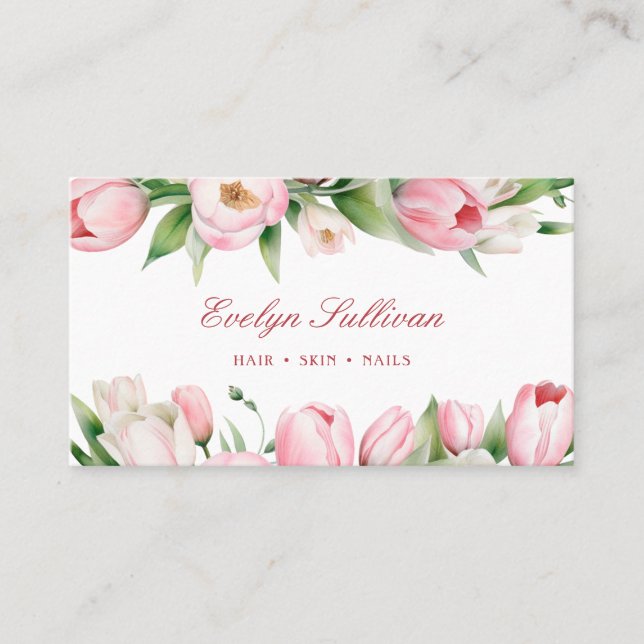 Tarjeta de negocios de tulipanes rosados (Anverso)