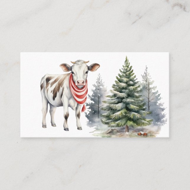 tarjeta de negocios de vaca con árbol de Navidad (Anverso)