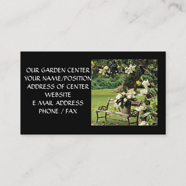 TARJETA DE NEGOCIOS DEL CENTRO DE JARDÍN (Anverso)