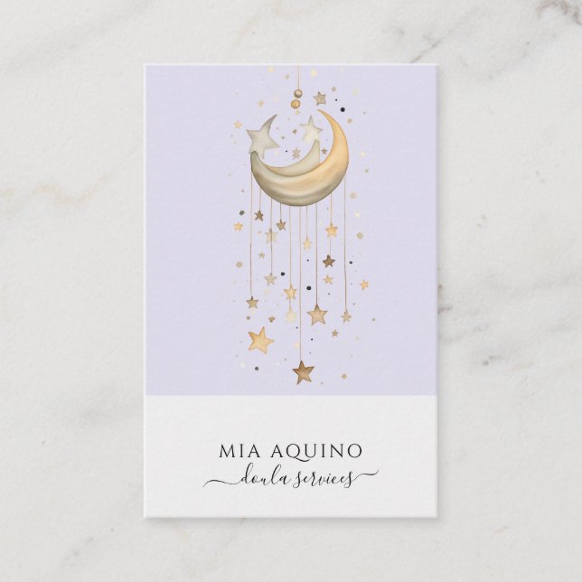 Tarjeta De Negocios Doula Services Moon And Stars (Anverso)