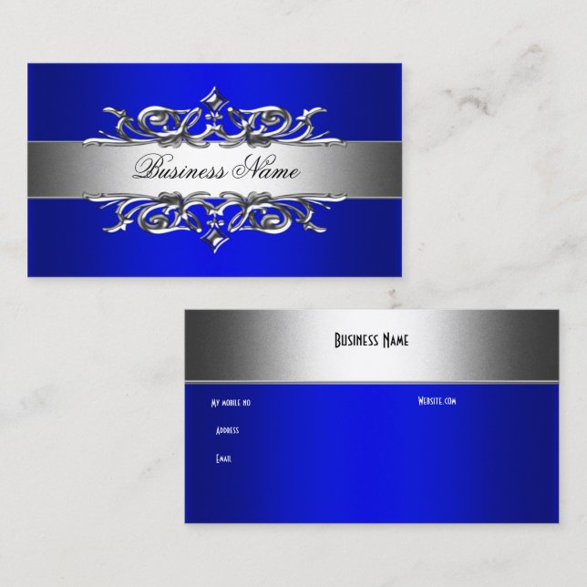 Tarjeta De Negocios Elegante Royal Blue On Silver (Anverso / Reverso)
