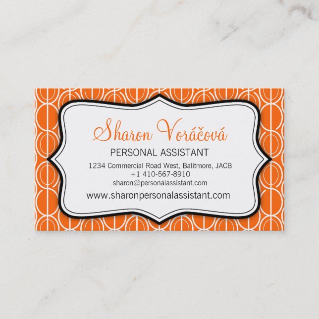 Tarjeta de negocios en blanco y negro, naranja de  (Anverso)