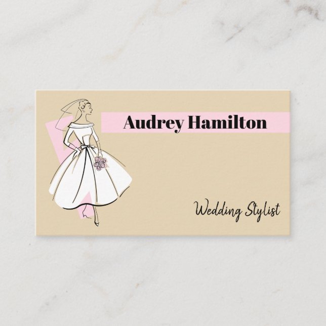 Tarjeta de negocios Fashion Bride Neutral Header (Anverso)
