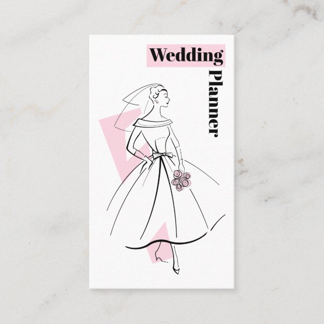 Tarjeta de negocios Fashion Bride Pink Wedding Pla (Anverso)