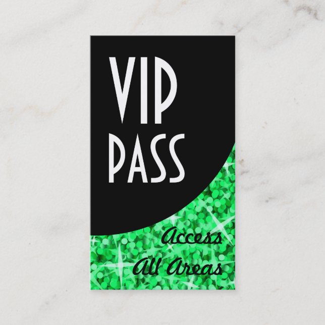 Tarjeta de negocios Glitz Green 'VIP Pass' Black C (Anverso)