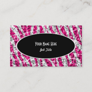Tarjeta de negocios Glitz Zebra Pink Black Oval