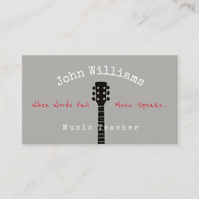 tarjeta de negocios gris del profesor de música +  (Anverso)