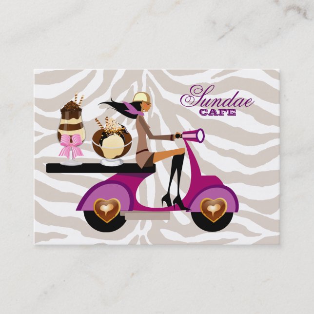 Tarjeta De Negocios Ice Cream Scooter Chica Zebra  (Anverso)