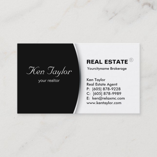 Tarjeta de negocios inmobiliaria redonda Black Sil (Anverso)