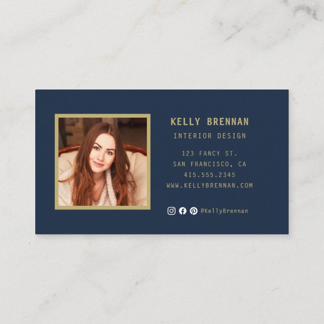 Tarjeta de negocios moderna con foto y medios soci (Reverso)