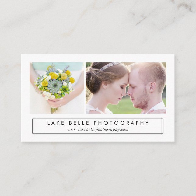 Tarjeta de negocios moderna de dos fotos en negro (Anverso)