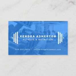 Tarjeta de negocios moderna de fitness azul con fo