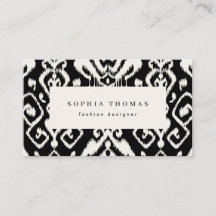 Tarjeta de negocios moderna de ikat blanco negro p