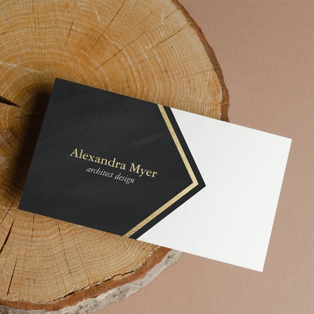 Tarjeta de negocios moderna de tiza negra en franj (Modern chalk black faux gold stripes business card )