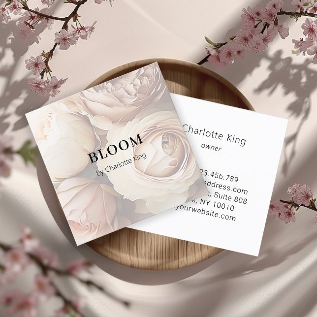 Tarjeta de negocios moderna, floral cuadrada (Modern, flower square business card)
