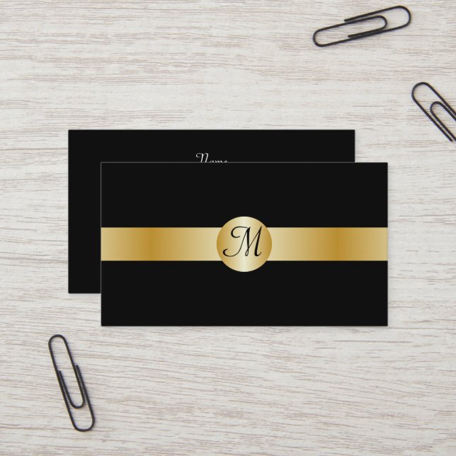 Tarjeta De Negocios Monogramada En Negro Y Oro (Anverso/Reverso In Situ)