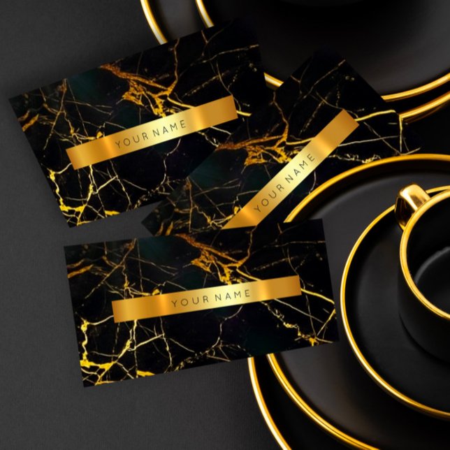 Tarjeta de negocios Navy Black Grungy Gold Marble  (Navy Black Grungy Gold Marble Vip Business Card)