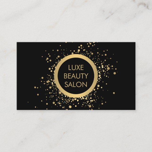 Tarjeta de negocios negra de círculo Gold Confetti (Anverso)