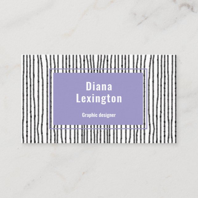 Tarjeta de negocios negra Lavender de líneas moder (Anverso)