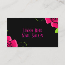 Tarjeta de negocios negra y rosa con flores