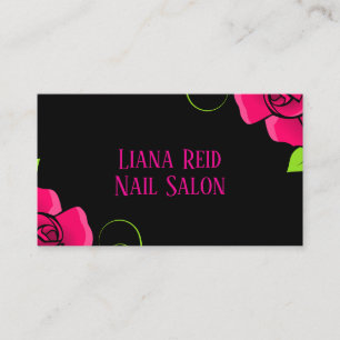 Tarjeta de negocios negra y rosa con flores