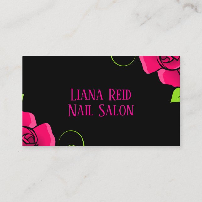 Tarjeta de negocios negra y rosa con flores (Anverso)
