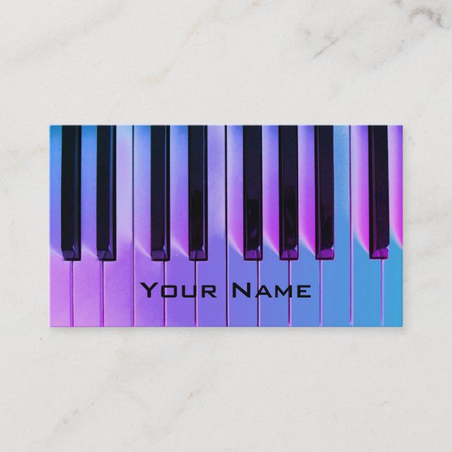 tarjeta de negocios neón púrpura azul piano (Anverso)
