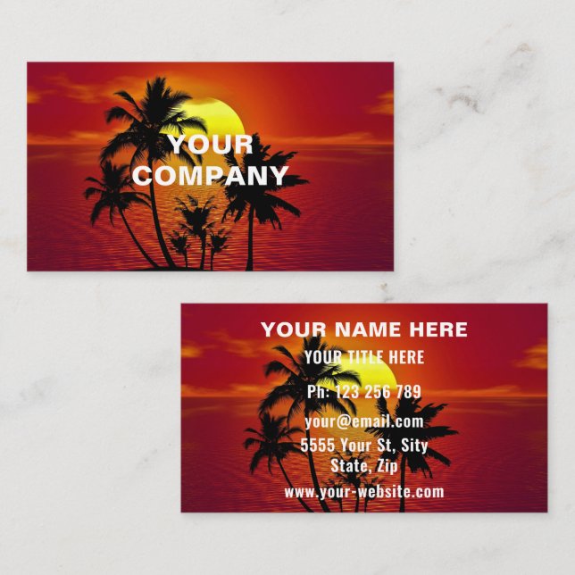 Tarjeta de Negocios Personalizada Isla Tropical Su (Anverso / Reverso)