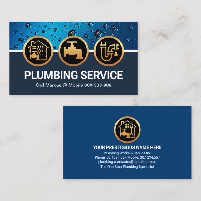 Tarjeta de negocios Plumbing Icons Water Drop (Anverso / Reverso)