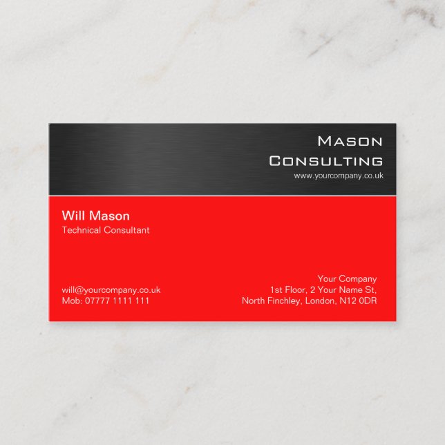 Tarjeta de negocios profesional de acero rojo negr (Anverso)