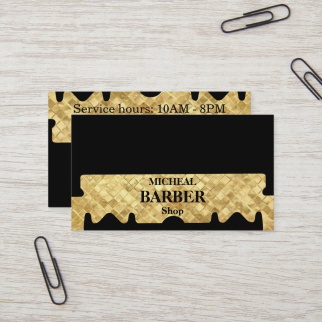 Tarjeta de negocios Razor Gold Blade Barber (Anverso/Reverso In Situ)