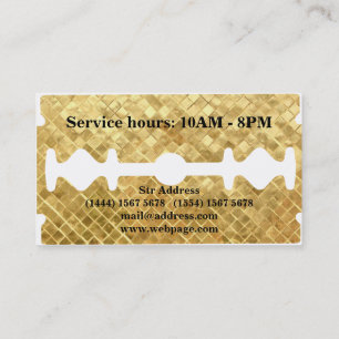 Tarjeta de negocios Razor Gold Blade Barber