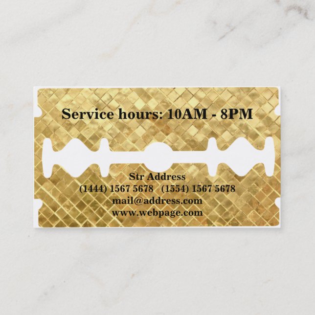 Tarjeta de negocios Razor Gold Blade Barber (Reverso)