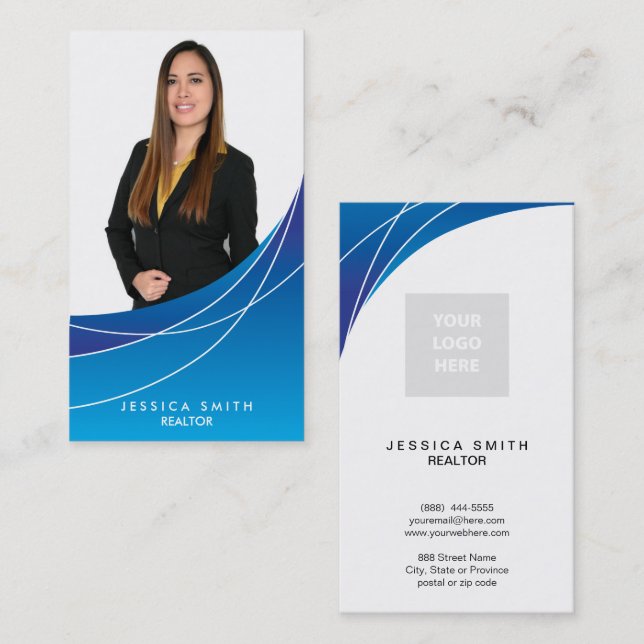 Tarjeta de negocios Realtor blue swoosh (Anverso / Reverso)
