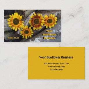 Tarjeta De Negocios Rustic Sunflowers On Wood Logs