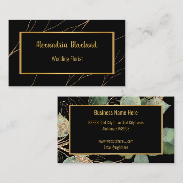 TARJETA DE NEGOCIOS SAGE VERDE EUCALYPTUS GOLD BLA (Anverso / Reverso)