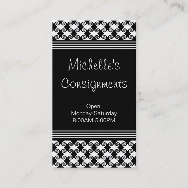 Tarjeta de negocios Swirls refinada, negro y blanc (Anverso)