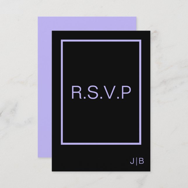 TARJETA de negro y lavanda RSVP de bodas (Anverso / Reverso)