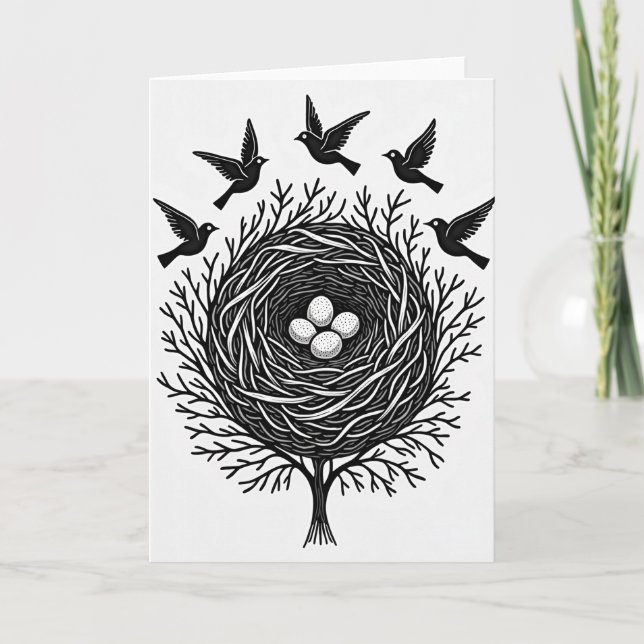 Tarjeta de Nido del Día del Padre Monocroma (Anverso)