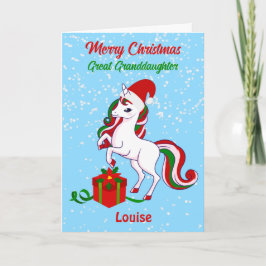 Tarjeta de nieta para la gran navidad de unicornio